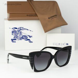 Burberry Women Sunglasses Black Check Grey Gradient Cat Eye BE4393 40518G NEW